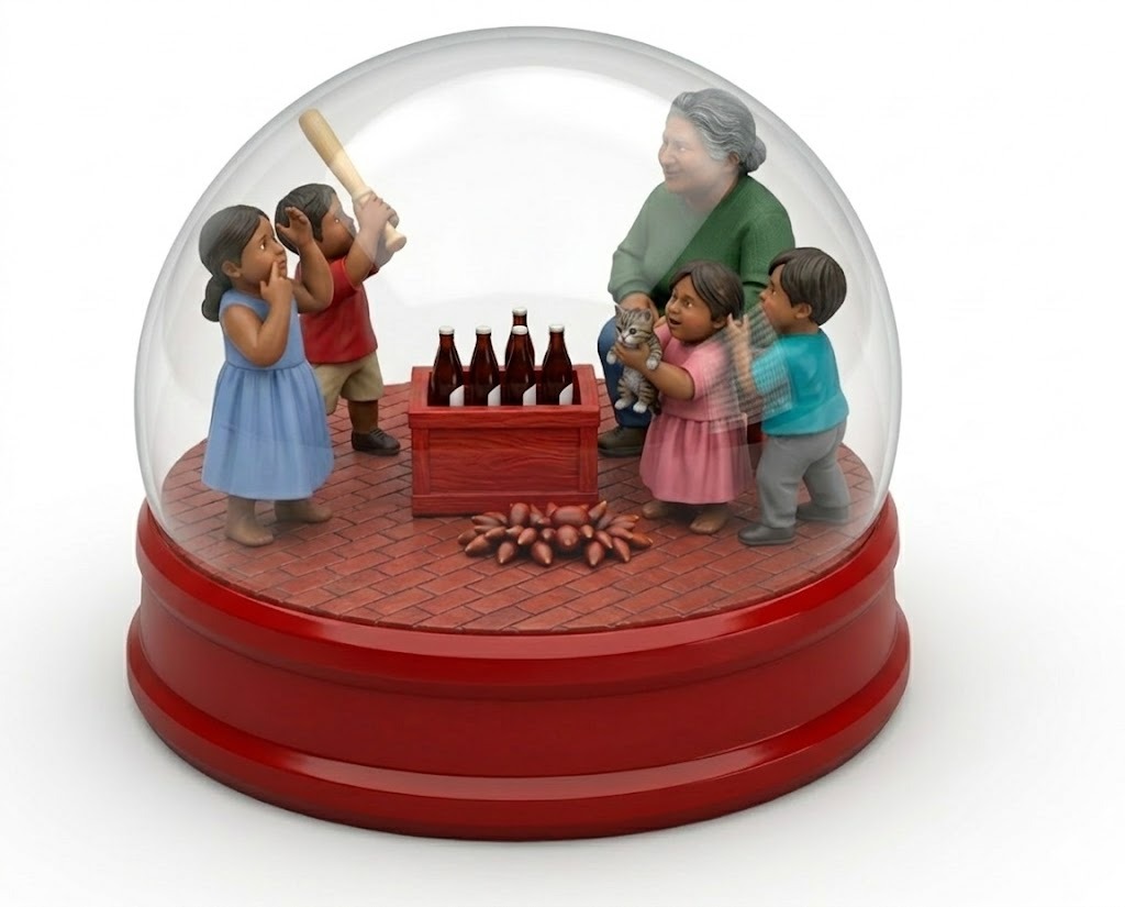 Snow globe Coca-Cola — escena familiar navideña
